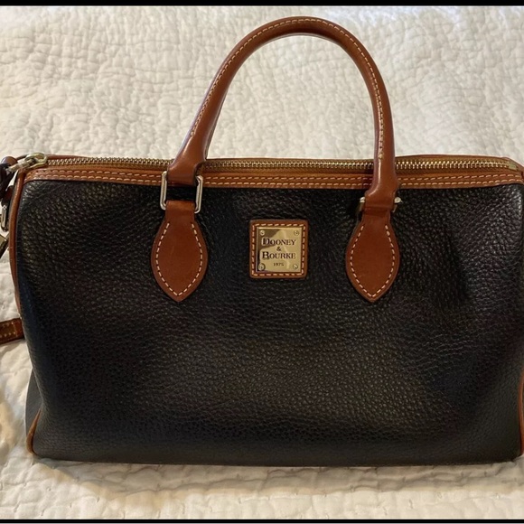 Dooney & Bourke Purse Black With Brown Pebbled Leather Shoulder Handbag - Picture 2 of 7